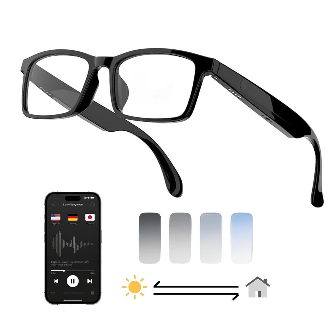 MNVOEQ AI Smart Bluetooth Translator Glasses,Support 140+Languages Translation&Bluetooth Connection for Men and Women Travelling/Business/Sports (G10+AI+Color Change Lens+Black)