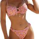 SOLY HUX Women's 2 Piece Bikini Sets Boho Floral Print Underwire Swimsuit Tie Front Cut Out Bathing Suit (Large)