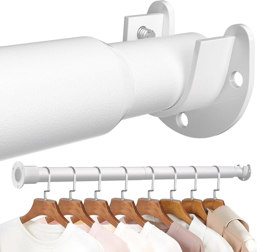 Mavivegue Closet Rod, 17 to 43 Inch Adjustable Closet Rods for Hanging Clothes, White, Hanging Rod for Closet Wardrobes Laundry RV, Bathroom
