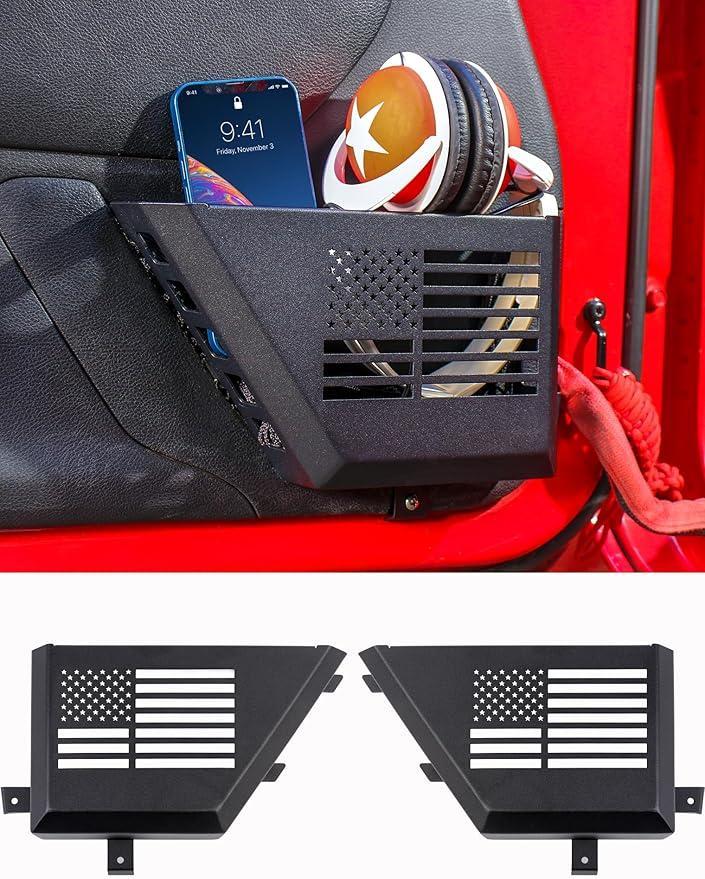 Savadicar Metal Front Door Pockets Compatible with 20112018 Jeep Wrangler JK JKU, Door Storage Accessories for Replace Sagging Nets, 2 PCs