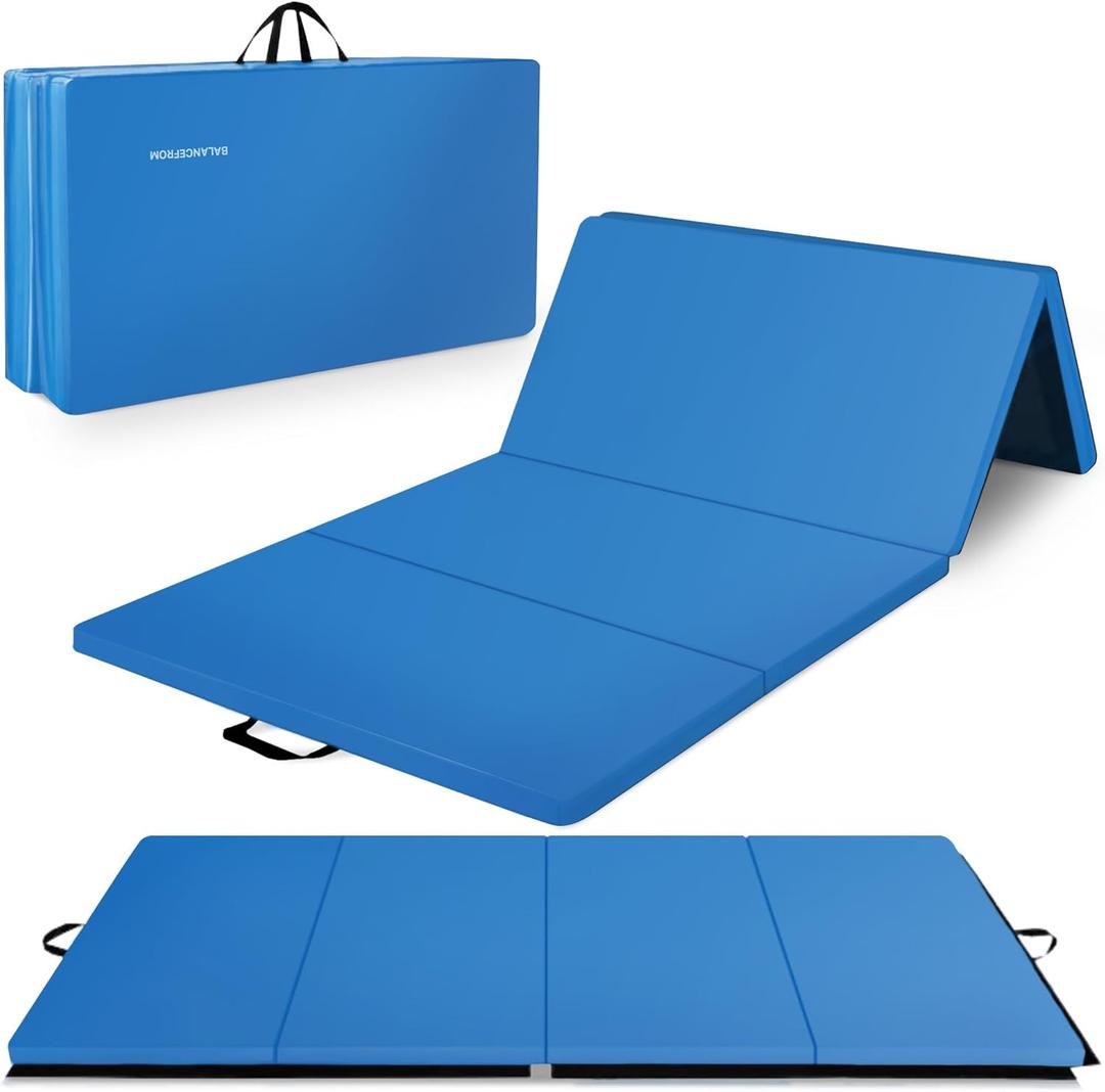 BalanceFrom Folding Gymnastics Mat, Thick Home Gym Floor Tumbling Equipment, Pink - Portable Exercise and Workout Pad for Pilates, Aerobics, and Martial Arts Fitness Training (Blue)