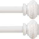 Turquoize 2 Pack Window Curtain Rods for Windows 16.2 to 137.4 inch 3/4 Inch White Curtain Rods Adjustable Decorative Single Curtain Rod Set, White Splicing Curtain Rods with Classic Finials, 2 Pack