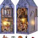DIY Book Nook Kit, Magic Dollhouse Kit DIY Miniature House Kit for Adults Teens, Booknook Bookend Bookshelf Decor,3D Wooden Puzzle with LED & Dust Cover, Easter Halloween Home Decor Birthday Gifts