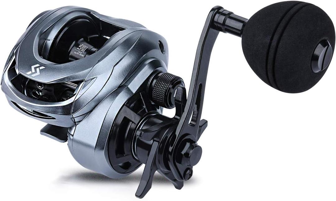 Sougayilang Baitcasting Fishing Reel High Speed Baitcaster with 9+1 Ball Bearings, Gear Ratio 8.0:1, Magnetic Brake System Power Handle Casting Reels (Gray - Left Handed)