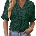 Short Sleeve Blouses for Women Leopard Print Summer Top Dressy Casual Business 3/4 Sleeve Cold Shoulder Chiffon Shirts (Green, XS)