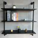 Industrial Pipe Shelf Shelving Bookcase, Wall Mounted Rustic Bookshelf, Floating Bookshelves for Wall,Retro Wood Metal Pipe Industrial Shelves for Living Room (3Tier30in, Black)