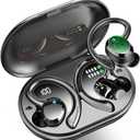 Wireless Earbuds Sport, 2025 Bluetooth 5.4 Headphones 3D Bass Hi-Fi Stereo Over Ear Buds, 60H ENC Noise Cancelling Headset with Earhook, IP-X7 Waterproof Earphones Workout Running Gym for Android iOS (800 mAh, A-Bright Black)