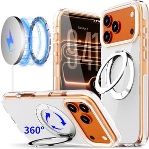 Magnetic for iPhone 17 Pro Max Case 360° Spin Stand White | Compatible with MagSafe, Military-Grade Protection,Non-Yellowing, Clear Scratch-Resistant Back Cover for 17 Pro Max 6.9