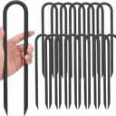 Kingsyard 16 Pack Trampolines Wind Stakes-12 Inch Long, 0.4 Inch Diameter Galvanized Steel U Hook Rebar Stakes, Multi-Purpose Heavy Duty Ground Anchors for Tent, Fences, Swing, Landscape, Black (U-12"-16pcs, U-10mm-black)