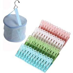 48 Pack Plastic Clothes Pins Heavy Duty Outdoor for Hanging Clothes, Colored Clothespins Clips with Springs Clothes Drying Line Pegs with Mesh Clothes pin BagCrafts Picture Clips Food Package Clips