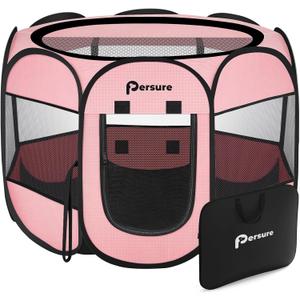 Dog Cat Playpen Indoor Outdoor for Puppy Pet Dog Cat Recovery After Surgery, Dog Tent Crates Cage Indoor/Outdoor, Portable Pop Up Dog Kennel with Carrying Case for Travel (Premium Pink, Small)
