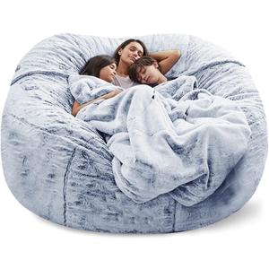 Big Huge Giant Bean Bag Chair for Adults, (No Filler) Bean Bag Chairs in Multiple Sizes and Colors Giant Foam-Filling Required- Machine Washable Covers, Double Stitched Seams (Snow Gray,6FT)