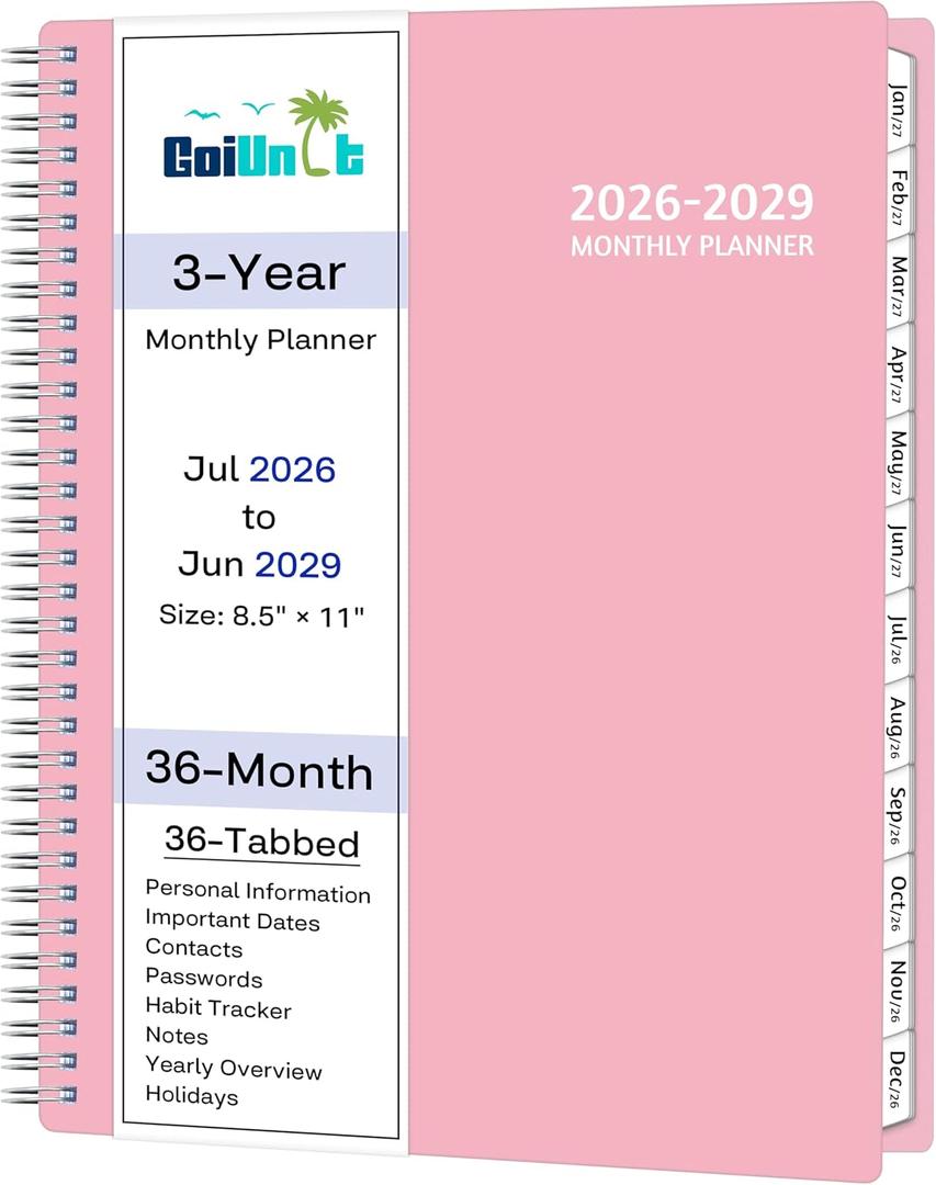 Monthly Planner 2026-2029, 36 Months Calendar Planner 2026-2029 from Jul 2026 Jun 2029, 8.5'' x 11'' with Ruled Spread, Flexible Cover, Spiral Wirebound, Pocket, Coated Tabs, Notes Habit Tracker