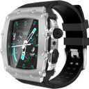 for Apple Watch Band 45mm 44mm Metal Shockproof Case, Men's Raised Bumper Cover with Screen Protector for iWatch Series 9/8/7 45mm SE2/6/SE/5/4 44mm (45mm/44mm, Silver/Black)