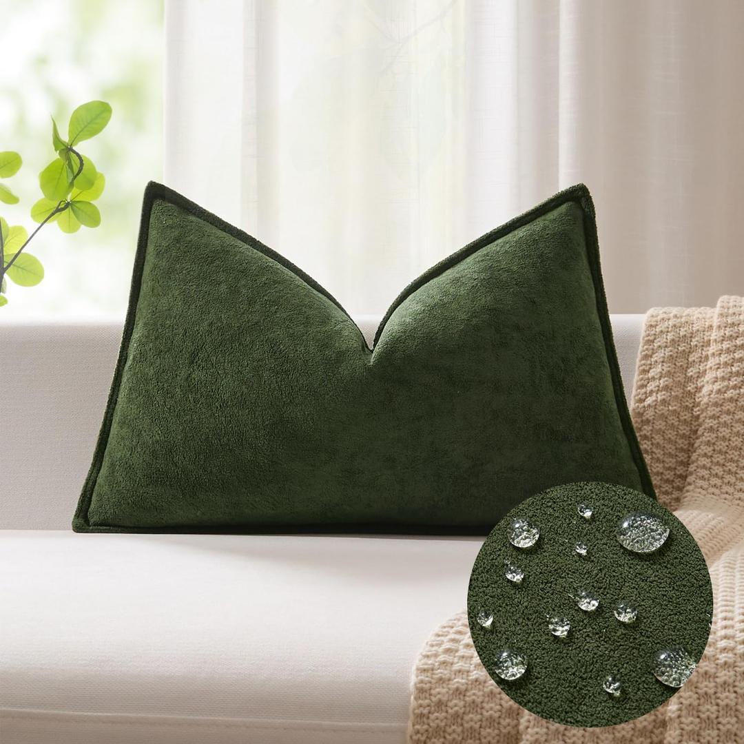 Kevin Textile Spring 16x24 Inch Lumbar Pillow Cover 1 Pack Soft Boucle Textured Decorative Waterproof Rectangle Cushion Elegant Accent Pillow for Couch Sofa Chair Bed Indoor Outdoor Moss Green