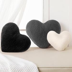 Yuntau 3 Pieces Valentine's Day Pillows Sherpa Heart Shaped Throw Pillows Valentine's Day Decor Red Pink Fluffy Love Gift Aesthetic Coquette Bed Sofa Couch Room Decor(Gray, Black,White)