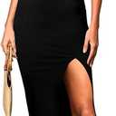 Pink Queen Women's Spaghetti Strap Cutout Side Slit Ribbed Knee Length Bodycon Midi Dress Club Party Dresses for Women, Medium