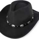 Kids Cowboy Hat for Boys Girls Western Felt Fedora Hat  (4-8 Years, Black-round Metal Buckle Belt)
