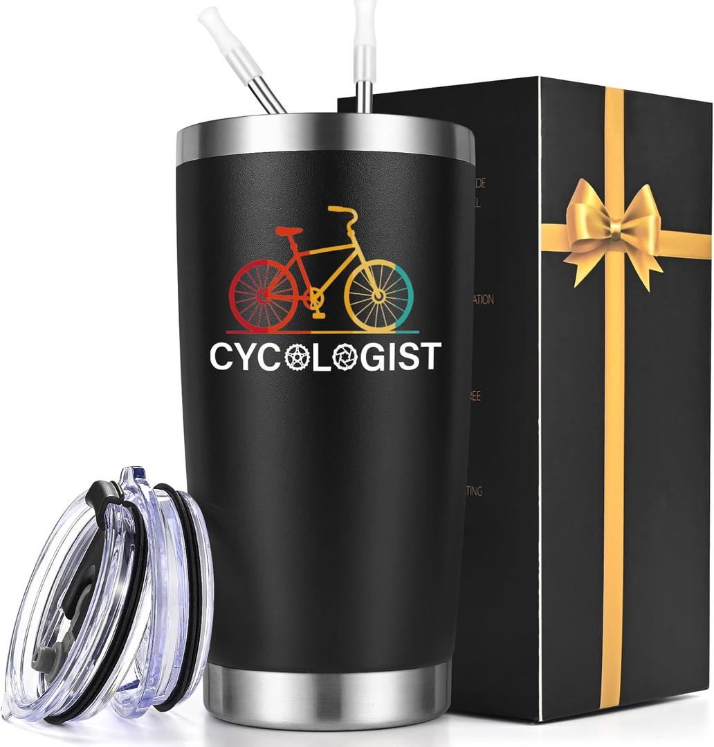 Gtmileo Cyclist Gifts for Men, Cyclist Insulated Tumbler, Holiday Christmas Best Gifts for Cyclist Traveler Men Adults Couples (20 OZ-BlacK)