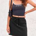 Fisoew Womens Casual Mini Skirt Drawstring Summer High Waist Bodycon Workout Short Pencil Skirt (Black, M)