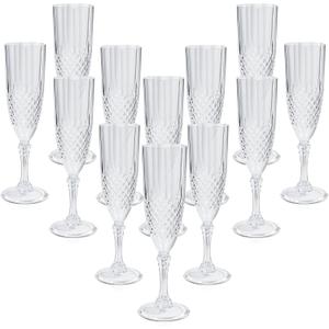 12 Pcs Plastic Champagne Flutes, 7 Oz Acrylic White Champagne Flutes, Plastic Goblets Champagne Glasses for Wedding Bridal Shower Bars Party(Clear)