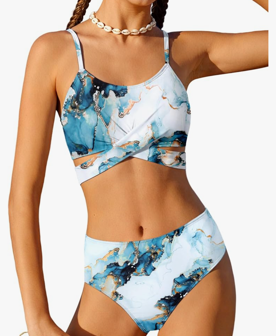 Girls Swimsuit Bathing Suits Criss Cross Bikini Set Two Piece Girls' Swimwear Solid Color Bathing Suit 11-12 Years
