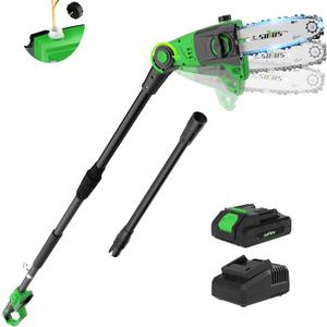 SOYUS Pole Saw 8-Inch Cordless, 15-Foot Max Reach Electric Pole Saw for Tree Trimming, 16ft/s Speed, Auto Oiling, Multi-Angle Pole Chainsaw with 2.0Ah Battery & Charger