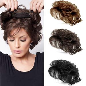 Women Short Human Hair Topper Closure Curly Wiglet Hairpiece Clip in Top Hairpiece Natural Weaving Hair Replacement for Thinning Hair 13x14cm(Light Brown 6")