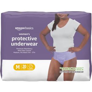 Amazon Basics Postpartum Incontinence Underwear for Women, Maximum Absorbency, Disposable, Fresh Protection, Odor Control, Comfortable Fit, Medium, Lavender, 20 Count Size M