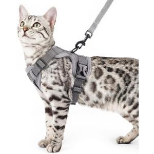Cat Harness and Leash Set Escape Proof Tactical Large Kitten Harness Emotional Support Cat Vest, Grey, L