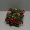 4 Pcs 9" Christmas Candle Rings Wreath Flocked Pine Red Berry Pinecones Small Wreaths Artificial Berries Snowy Pine Candle Ring Holder for Kitchen Cabinets Christmas Wedding Home Table Centerpiece