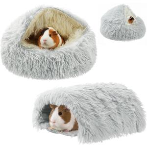 2 Pack Guinea Pig Hideout Bed with Tunnel, Large Soft Plush Cozy House, Washable Hideaway for Guinea Pigs and Small Animals(Style 2)
