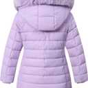 Girls Long Puffer Winter Coat Kid's Removable Hood Parka Jacket | Waterproof Polyester Outer, Soft Fleece Lined, Adjustable Cuffs, Lightweight Warm Jacket for Daily Outdoor Activities (Purple) Size 9-10