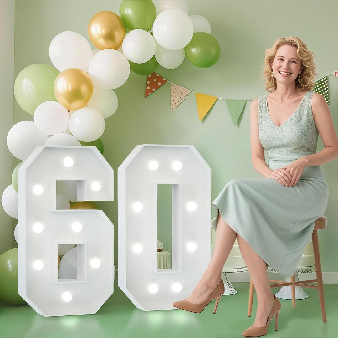 2.3FT 60 Marquee Numbers, 60 Light up Numbers 60th Birthday Decorations for Birthday Party Anniversary Backdrop