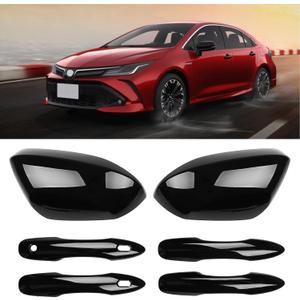 sportuli Black Side Mirror Covers and Handle Caps Replace for 2020 2021 2022 2023 2024 2025 Toyota Corolla Accessories, with Smart Key Holes