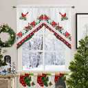 Christmas Poinsettia Swag Curtain Valance for Kitchen, Retro Cardinals Light Filtering Short Swag Topper for Windows Bedroom Bathroom Privacy Added Rod Pocket Design, 28"Wx36"L-2PCs, Red and White