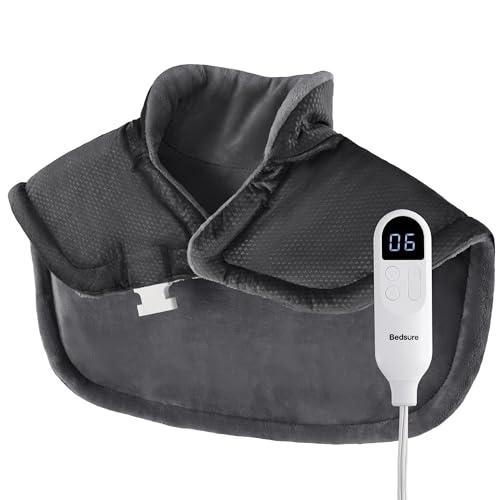 Bedsure Heating Pad for Neck and Shoulders - Birthday Gifts for Women Men Mom Mens, FSA Eligible Items, Heated Pad 2.2lbs, Large Heated Wrap, 24" x 22", Light Grey