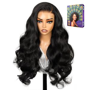 13x6 Lace Front Wigs,Glueless Synthetic HD Transparent Lace,200% Density Body Wave with Baby Hair,Pre-Plucked Frontal Wigs for Women 30 Inch,Natural Hairline (Black-Body Wave)