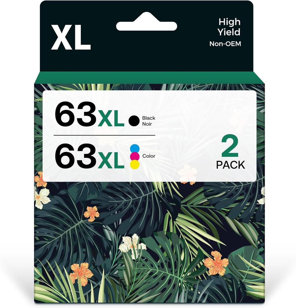 Remanufactured 63XL Ink Cartridge Replacement for Office Jet 3830 4650 4655 5255 5258 5200 Envy 4510 4520 Desk Jet 1110 3630 (Black, Tri-Color, 2-Pack)