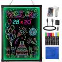 Slsy LED Writing Board 28"x20", Erasable Light-Up Message Display, 12 Colors & 26 Modes, Reusable LED Menu Sign with 8 Markers for Doodle, Illuminated Sign Board for Restaurants, Bars, Classrooms