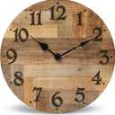 NIKKY HOME Rustic Farmhouse Wall Clock - 12 Inch Battery Operated Silent Non Ticking Vintage Wooden MDF Clock Home Decor for Kitchen, Living Room, Bedroom, Office