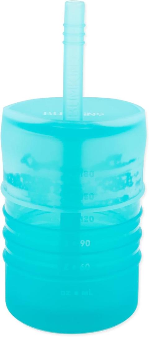 Bumkins Baby and Toddler Cups, Sippy Cup with Straw, Spill Proof, Transition Cup for Babies Ages 1 Year, Safely Sip from Lid, Straw or Cup, First Year Supplies, Platinum Silicone, Holds 7oz, Blue