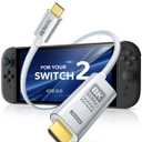 JEMDO Switch 2 (22.0.0+) Dock HDMI Cable 8K@60Hz HDR/ 4K@240Hz, 6.6ft USB-C to HDMI 2.1 48Gbps TV Dock, 100W PD Play While Charging, White Braided Portable Travel Adapter, Work with Switch 2/2017/OLED