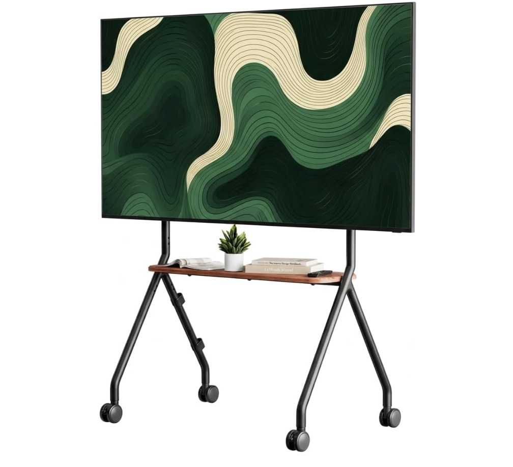 Easel Rolling TV Stand for 49-80 Inch TV Screen up to 110 LBS, Portable TV Stand with Wheels, Rolling TV Cart for Business, Office, School, Home, Black