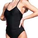 CUPSHE Women's One Piece Swimsuits Bathing Suits Cutout V Neck Tummy Control Adjustable Straps O Ring (Medium, Black)