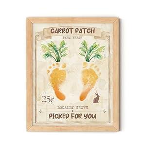 TwoDays Baby's First Easter Carrot Patch Footprint Art Kit - My 1st Easter Framed Keepsake Gifts Ideas, DIY Handprint Memory Craft for Newborn Girl/ Boy from Grandma(11" X 14", Wood Frame)