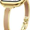 Mosonio Slim Designer Bracelet Bands for Apple Watch Women, Elegant Thin Dressy Metal Band with Embedded Silicone Accents Compatible with Apple Watch Ultra / Series 11 10 9 8 7 6 5 4 SE 3 2 1, Easy-Adjust Link Fancy Strap for iWatch 49mm 46mm 45mm 44mm 42mm 41mm 40mm 38mm (Sizes vary by model)