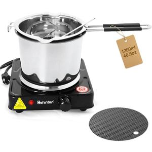 Professional Double Boiler Pot 1200ML/40.6OZ, 304 Stainless Steel Chocolate Melting Pot with 1000W Electric Hot Plate, Multi-Functions Warming Melting Pots for Wax Soap Base Candy Cheese Butter