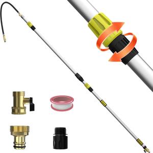 24FT Reach 8-15FT Telescopic Pole Gutter Cleaning Tools from Ground, Up to 24FT Reach, Flexible Wand, Adjustable Flow for Garden, Roof Gutters, Leaves & Debris Removal