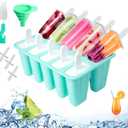 Popsicles Molds, Silicone Popsicle Mould BPA Free Ice Pop Molds Reusable 10 Cavities Popsicle Maker with Popsicle Sticks, Funnel and Cleaning Brush